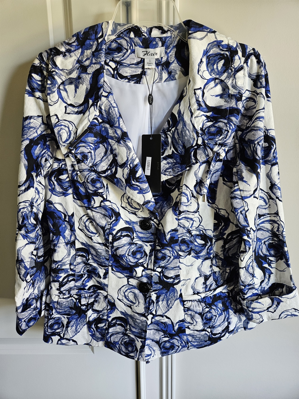 White and Blue Floral Women's Blazer